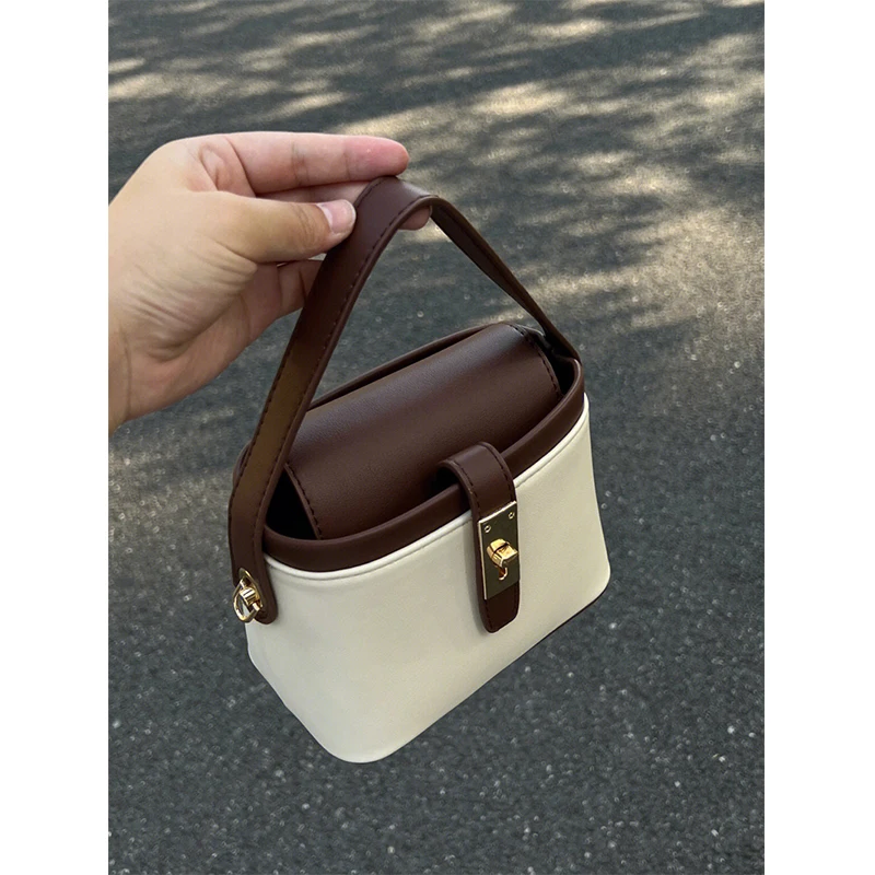 

New French Elegant High End Square Handbag Fashion Luxury All-match Spliced Color Design Office Lady Crossbody Bag Literary Bag