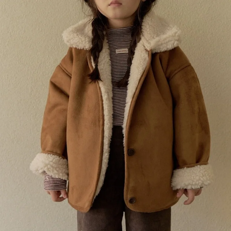 Korean Style Girls' Fashionable and Thick Fleece Warm Clothing 2026 Trendy Jacket for Winter Outdoor Wear