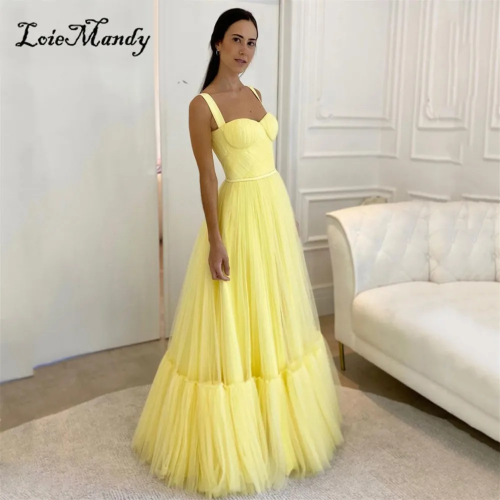 Light Yellow Floor Lenght Prom Dress 2023 Lovely A-line Spaghetti Straps Formal Occasion Dress For Women Vestidos de graduación