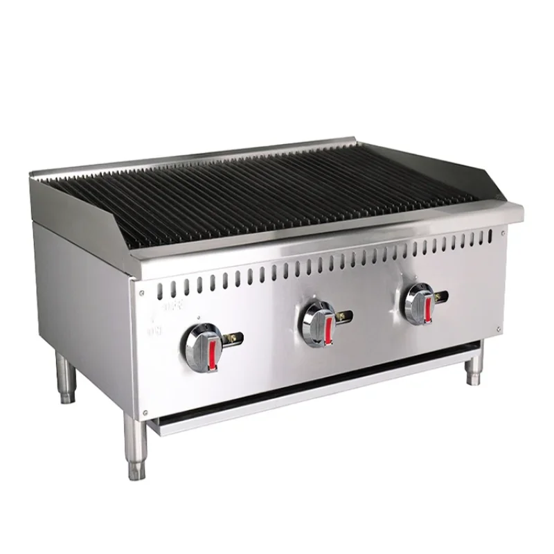 Hotel Restaurant Supplies Commercial 3 Burner Machine Countertop Gas Charbroiler Barbeque Grill