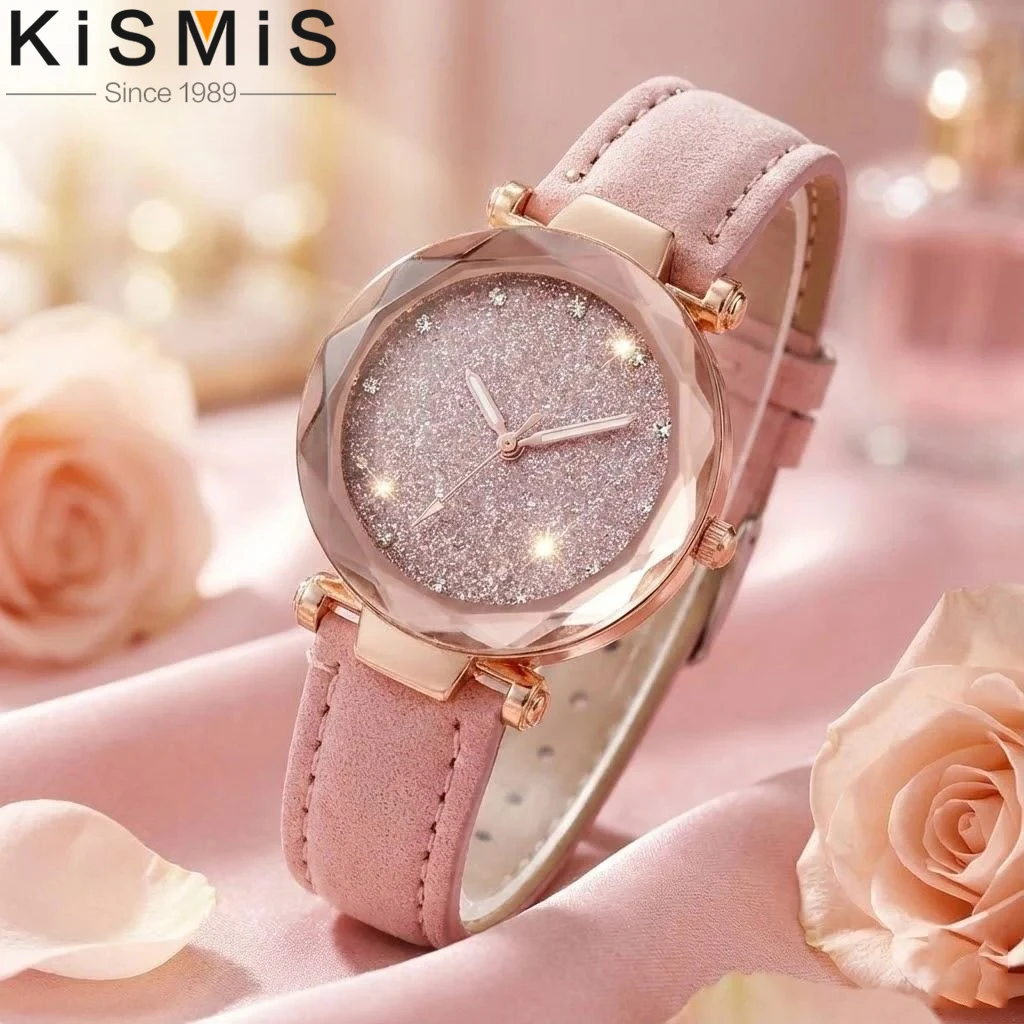 

Женские модные часы с кожаным ремешком, матовым циферблатом, золотистой окантовкой и дизайном в виде звезд, аналоговые кварцевые часы, разноцветные варианты