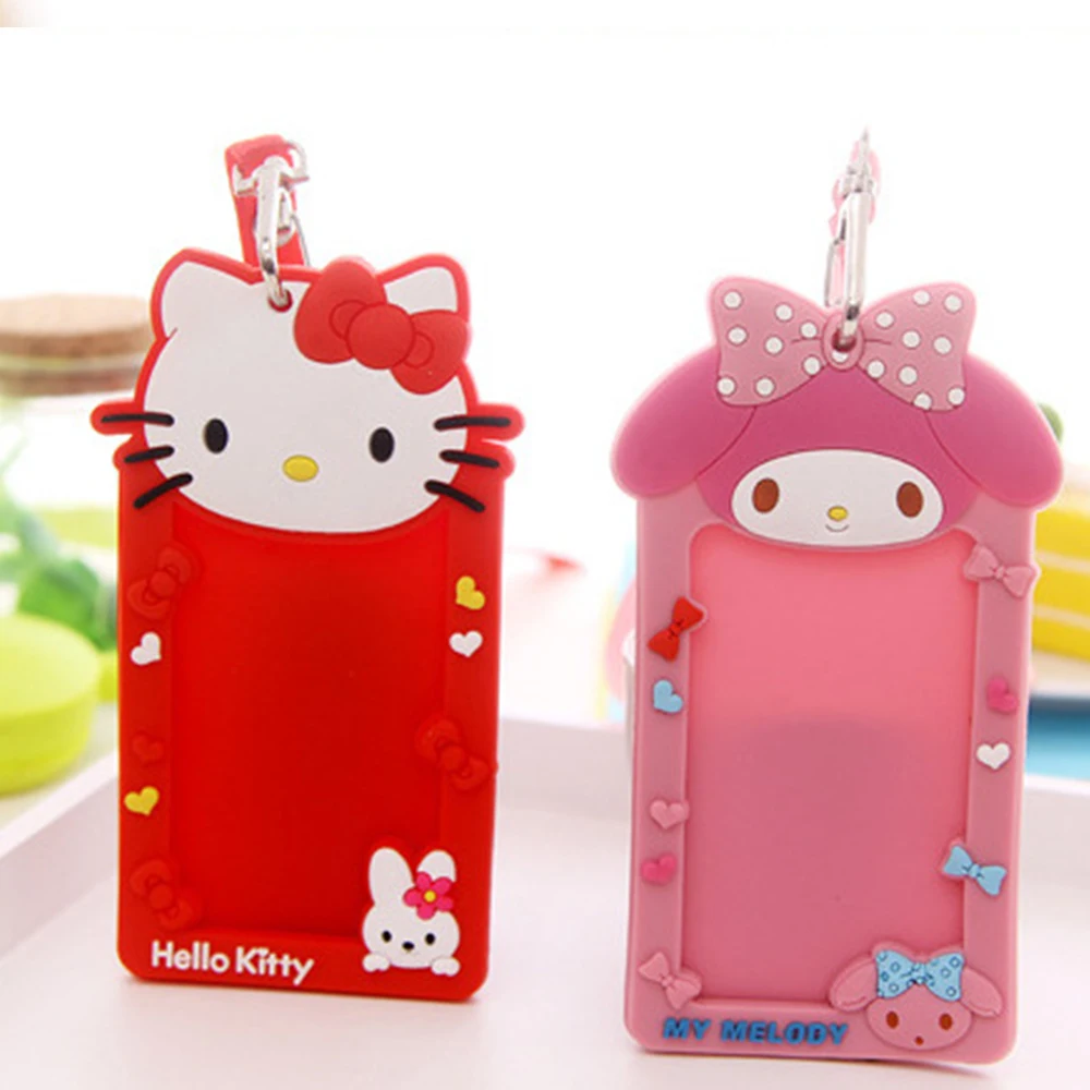 Kawaii Sanrio Kaarthouder Kawaii Hello Kitty Melody Student ID-kaart Meisje Idool Foto-opslag Siliconen kaarthouder met sleutelkoord