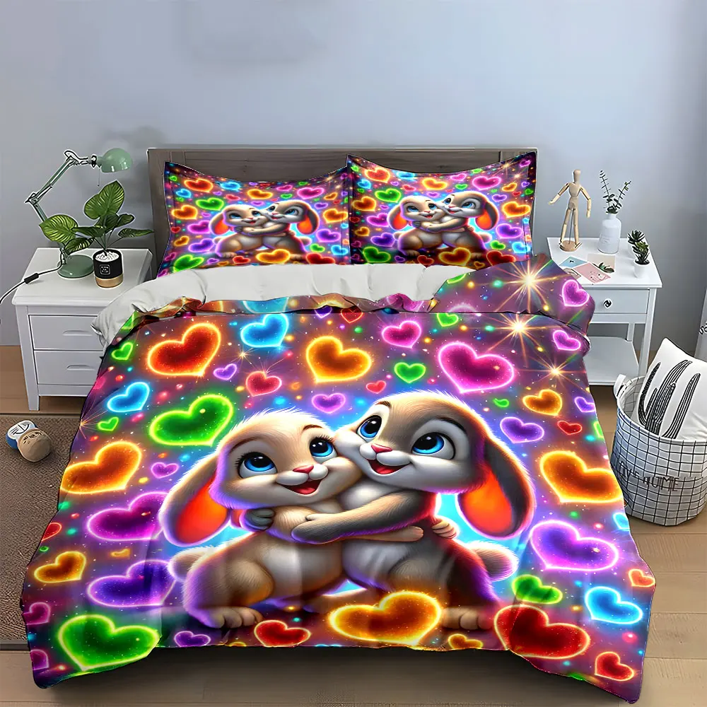 

Colorful Bunny Love Set Multiple sizes kid's and adults' bedroom Exquisite 3PC bedding set, gift