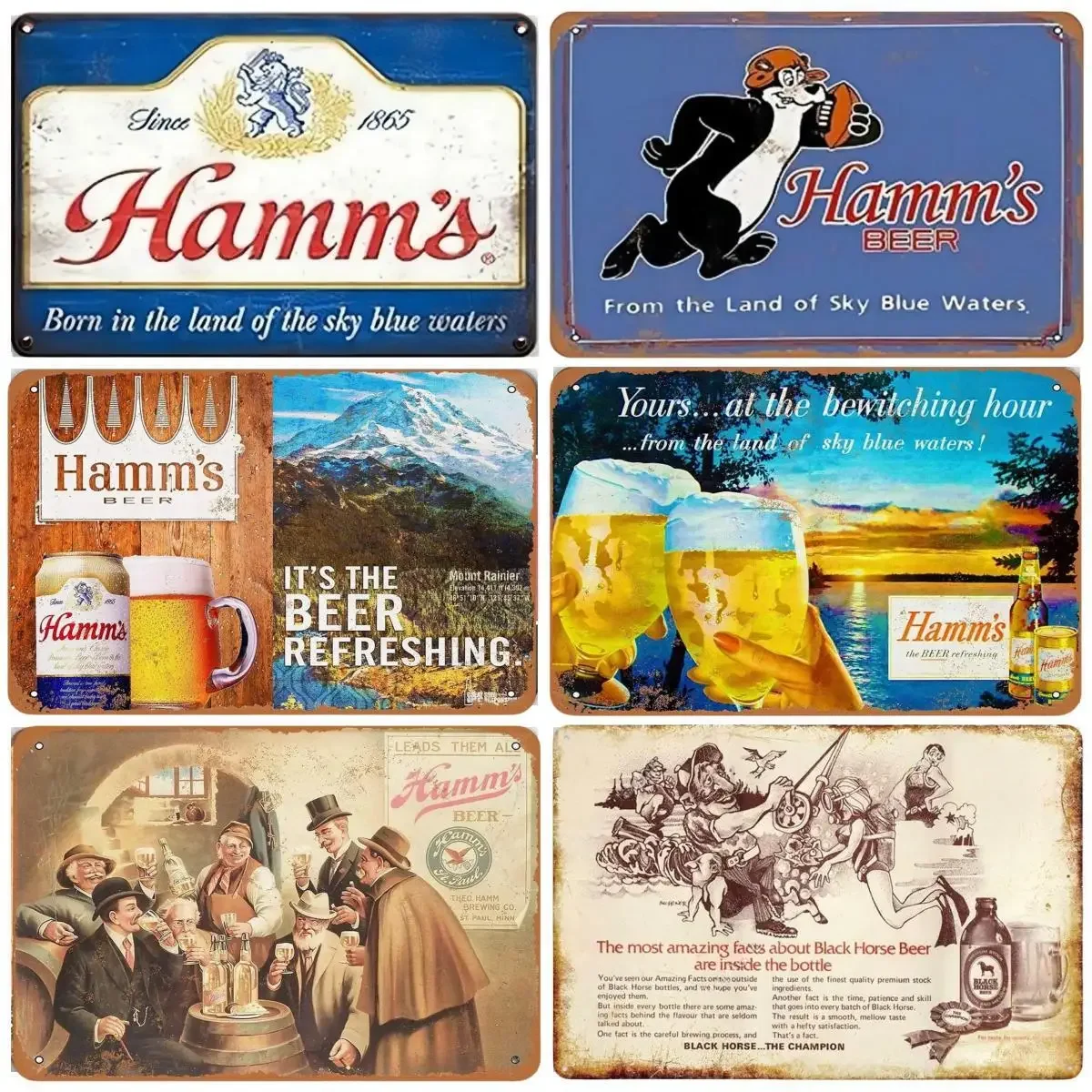 Vintage Hamms Beers Metal Aluminum Signs Plaque Art Poster Decorative Plates for Man Cave Home Cafe Garden Club Bar Wall Decor