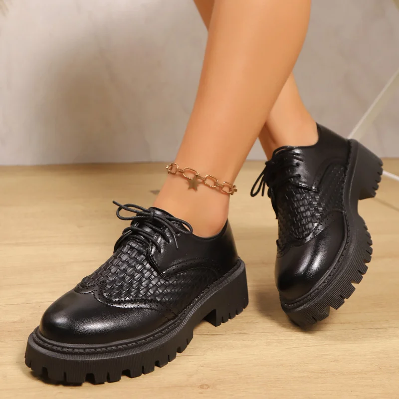 

Women's Shoes 2025 Summer Brogue Shoes British Style Mesh Patchwork Lace-up Deep Mouth Lightweight Hot-selling Cross-tied