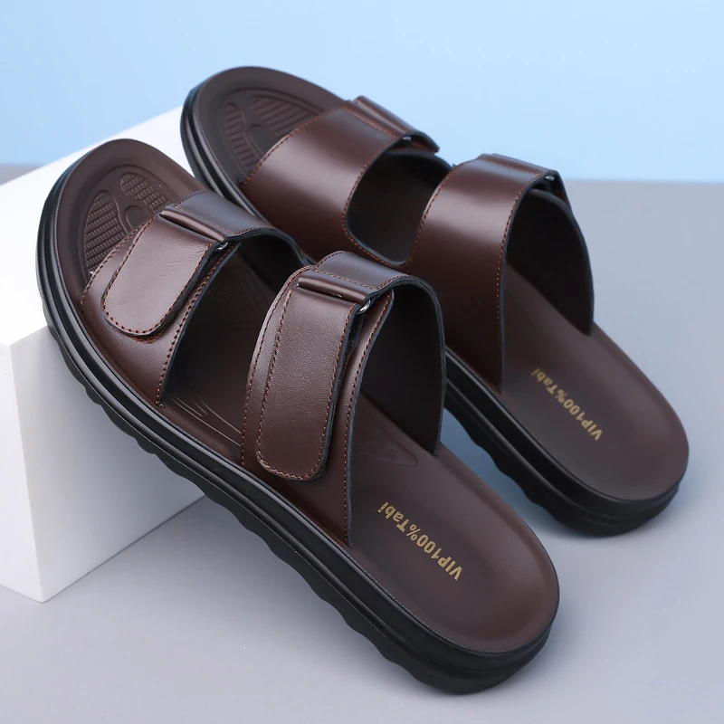 

Men's Summer Fashion Minimalist Magic Tape Slip-On Sandals Anti-Slip Soft Sole Breathable Outdoor Casual Thong Slippers-DH9009