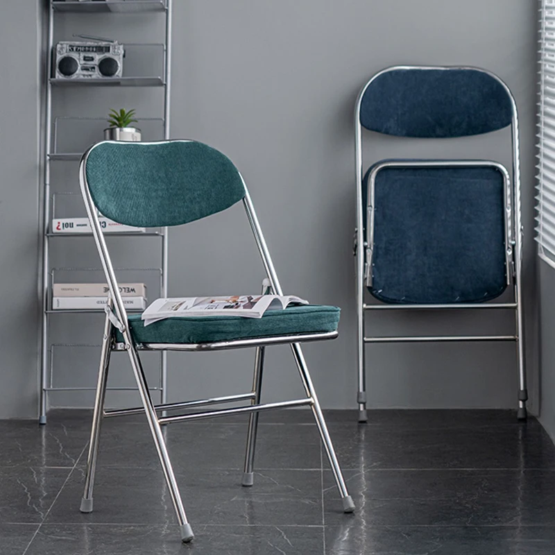 

Bedroom Fold Makeup Chair,Metal Plating Velvet Furniture Stool,Home Living Room Backrest Folding Dining Chairs Customized