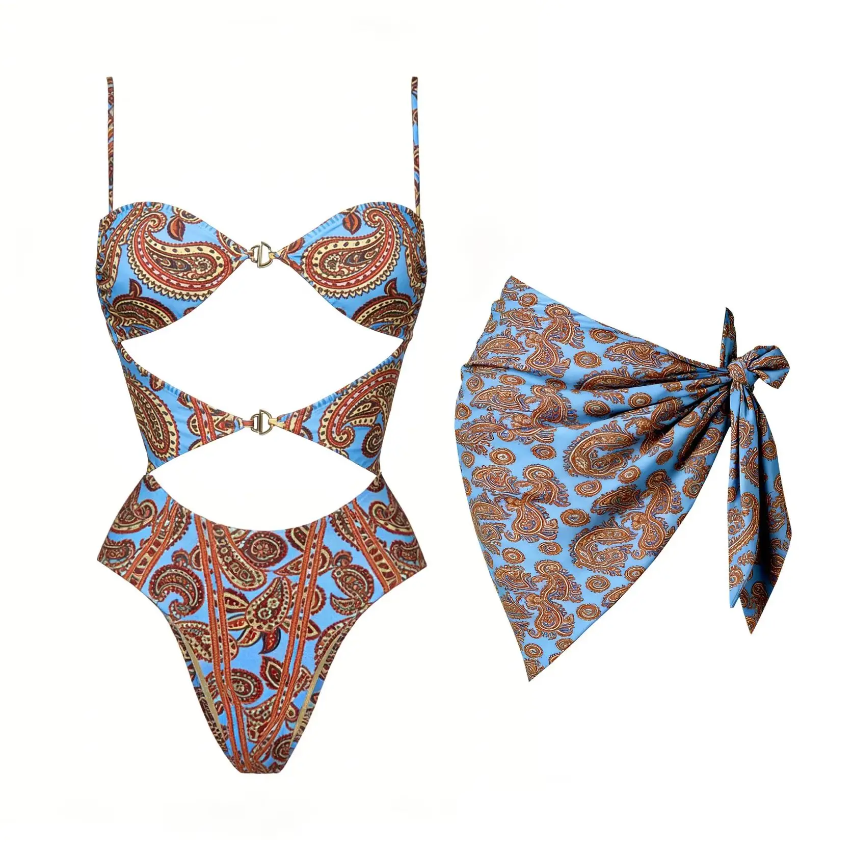 Bandeau Cut-out Swimsuit Women One Piece Swimwear With Headscarf Luxury Lady Bathing Suit Fashion Mujer Beachwear Female Outfit