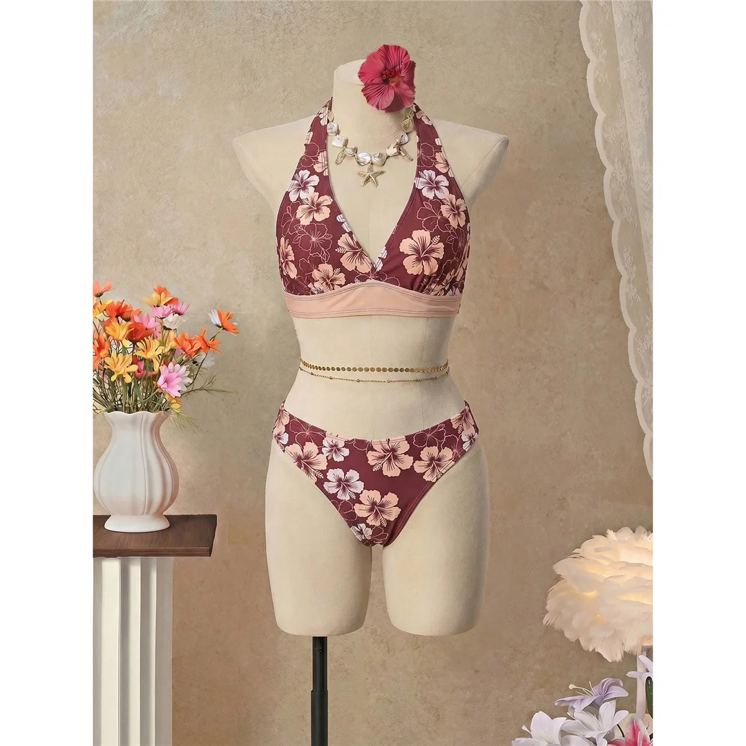 S - XL Mit Rock, Polka-Dot-Blumen-Bikini, Damen-Badebekleidung, dreiteiliges Bikini-Set, Badeanzug, Badebekleidung, Schwimmbekleidung V8518 – Detail 4