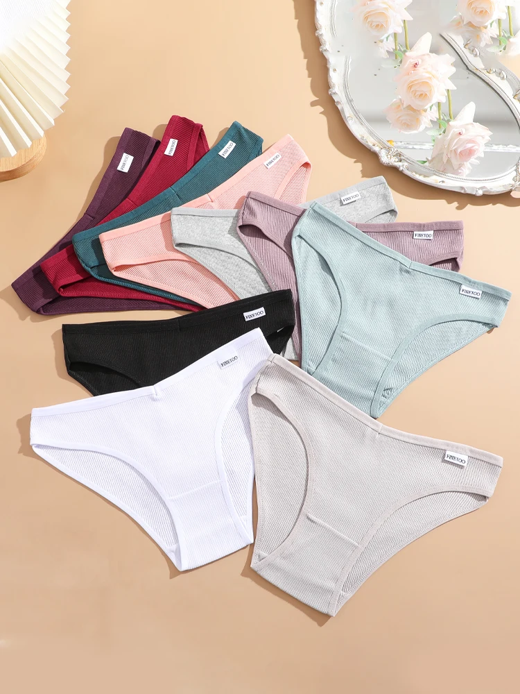 FINETOO 7Pcs Cotton M-3XL Striped Underwear Women's Breathable Panties Sexy V Waist Comfortable Briefs Ladies Low Waist Lingerie image 3