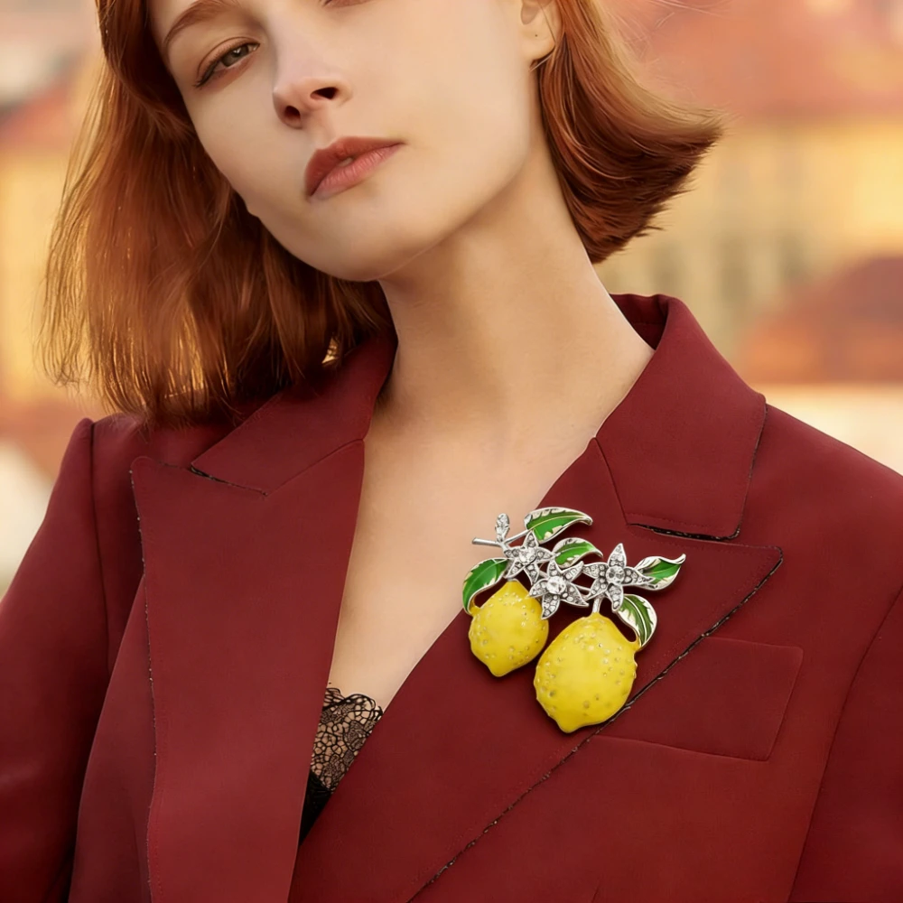 Baroque-style Luxury Lemon Fruit Design Brooch for Men and Women, Jewelry and Accessories