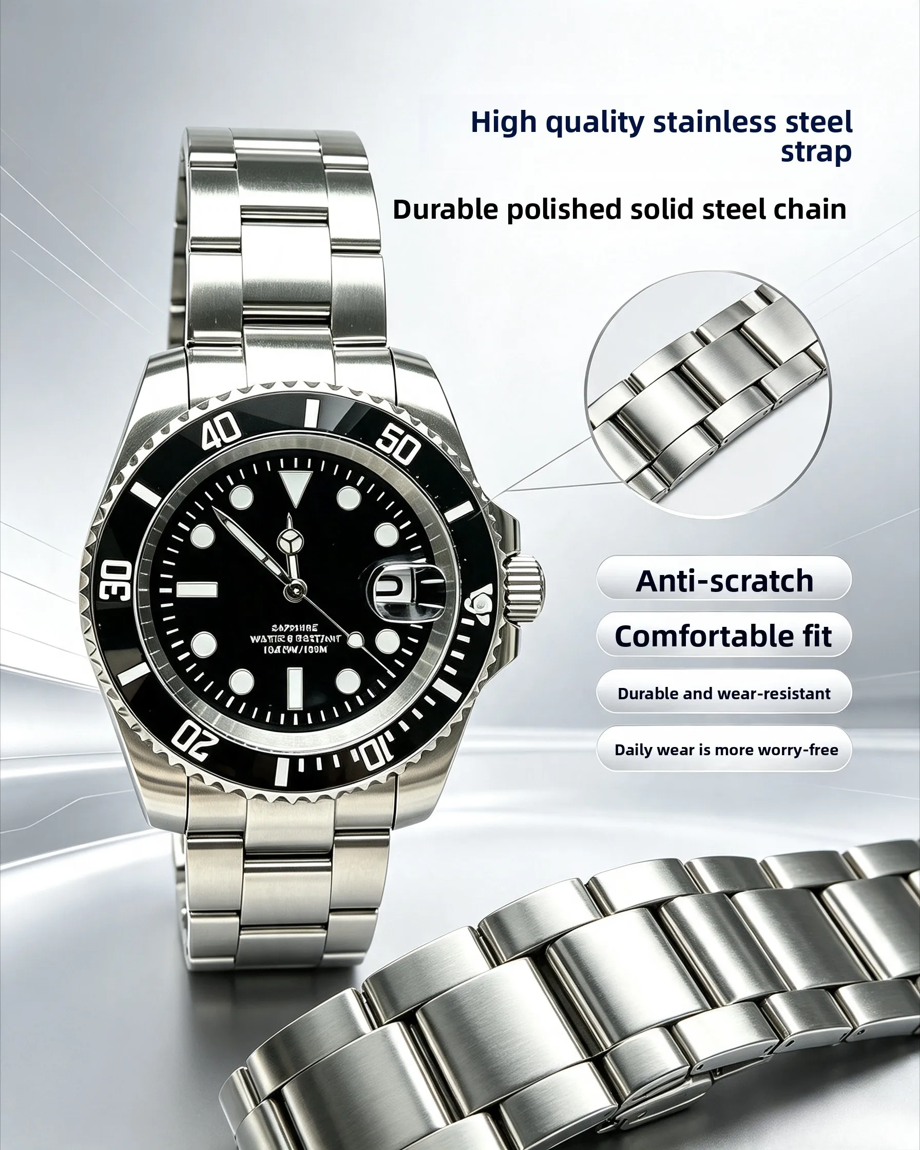 Watch Bezel Insert - Relógio masculino de vidro safira 904l,