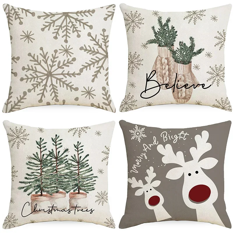 2024 Christmas Pillowcase Cartoon Elk Snowflake Pillow Cover Merry Christmas Decoration for Home Navidad Noel Sofa Cushion Cover