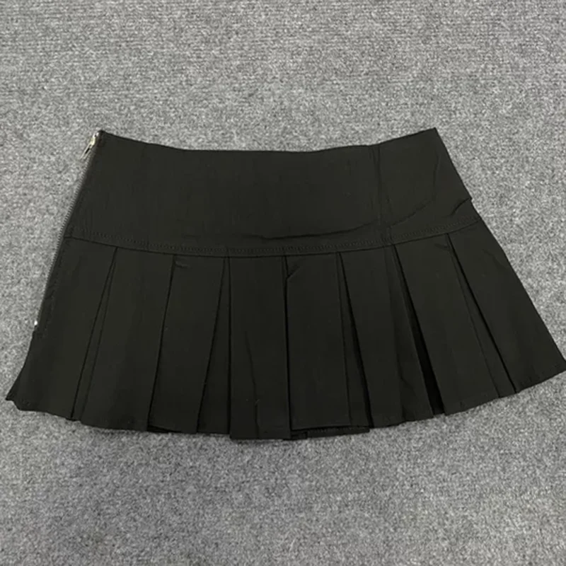 تنورة قصيرة بتصميم ماسي جديد لعام 2025 تنورة قصيرة ذات ثنيات للنساء تنورة صيفية بسحاب جانبي على شكل حرف a باللون الأسود