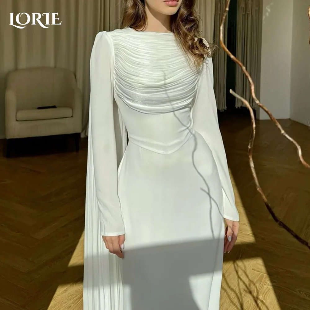 LORIE Modest Muslim Saudi Arabia Wedding Dresses High Collar Long Sleeve Pleats Sawl Flowy Bride Gown Bridal Dresses Customized