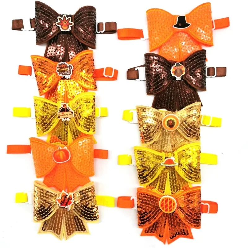 

30/50 шт., стильные галстуки-бабочки с блестками на День Благодарения для домашних животных, галстук-бабочка для собак, аксессуары с тыквой и индейкой, галстуки-бабочки для собак, товары для домашних животных