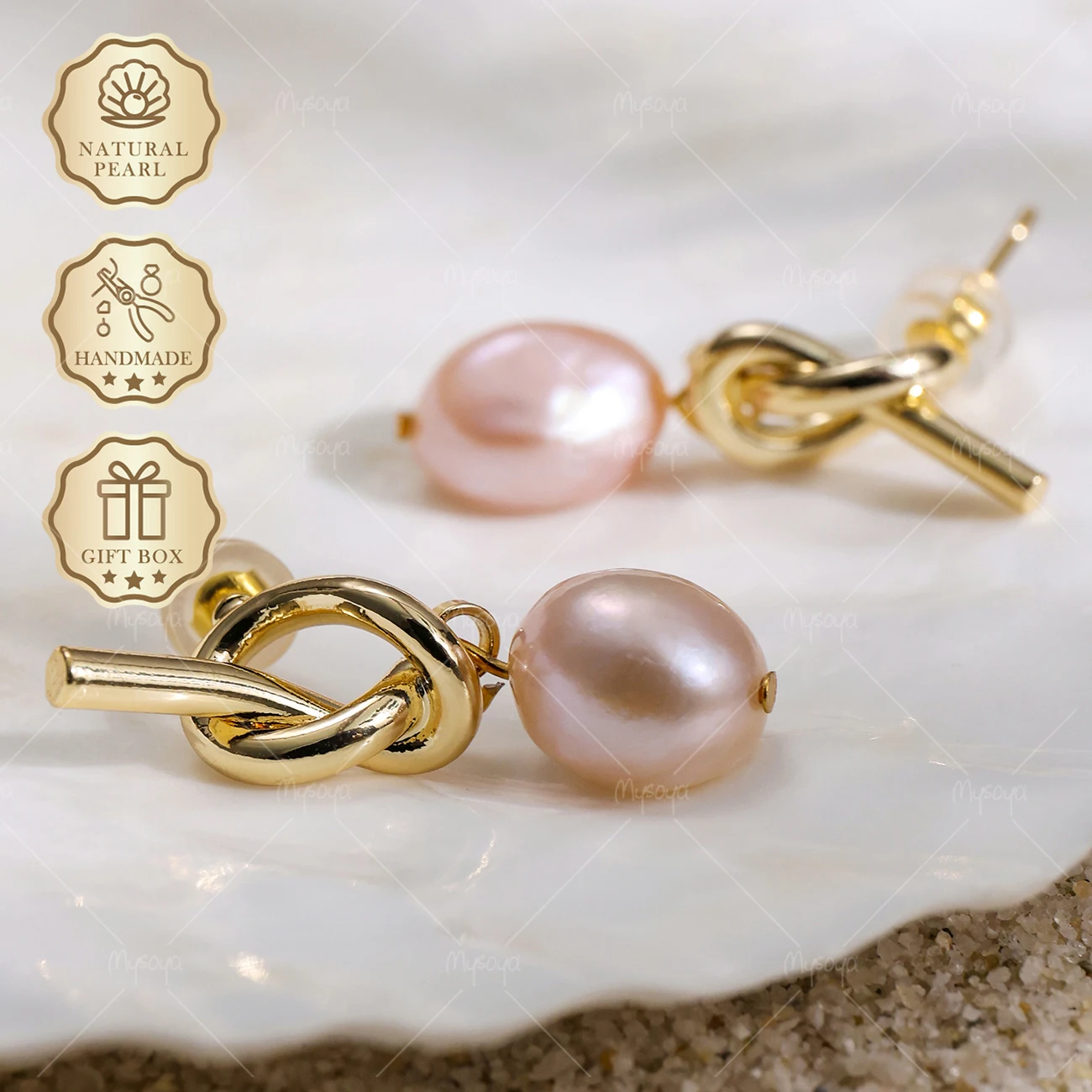 

MYSOYA 7-8mm Knot Pearl Stud Earrings, Gift Box, Birthday & Mother's Day Jewelry, Wedding Season S398