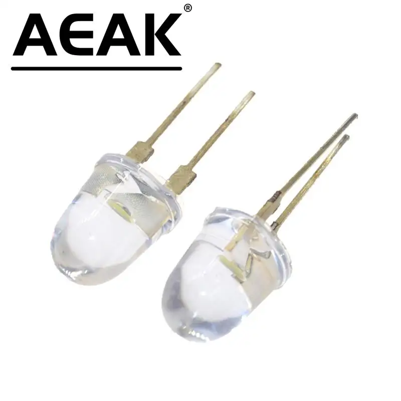 10PCS AEAK LED 10mm White Transparent 150mA 0.75W Ultra Bright Round LED Light Emitting Diode Lamp Water Clear Bullet Shape