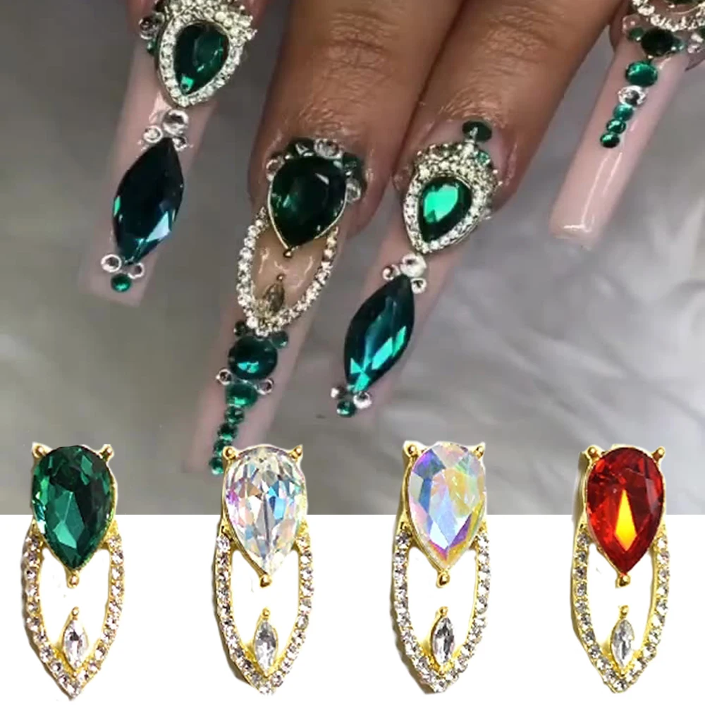 

5pcs Nail Art Alloy 3D Charms Long Hollow Water-Drop Designs Nail Rhinestone Heart Charms Nail Accessories For DIY Jewelry Gems