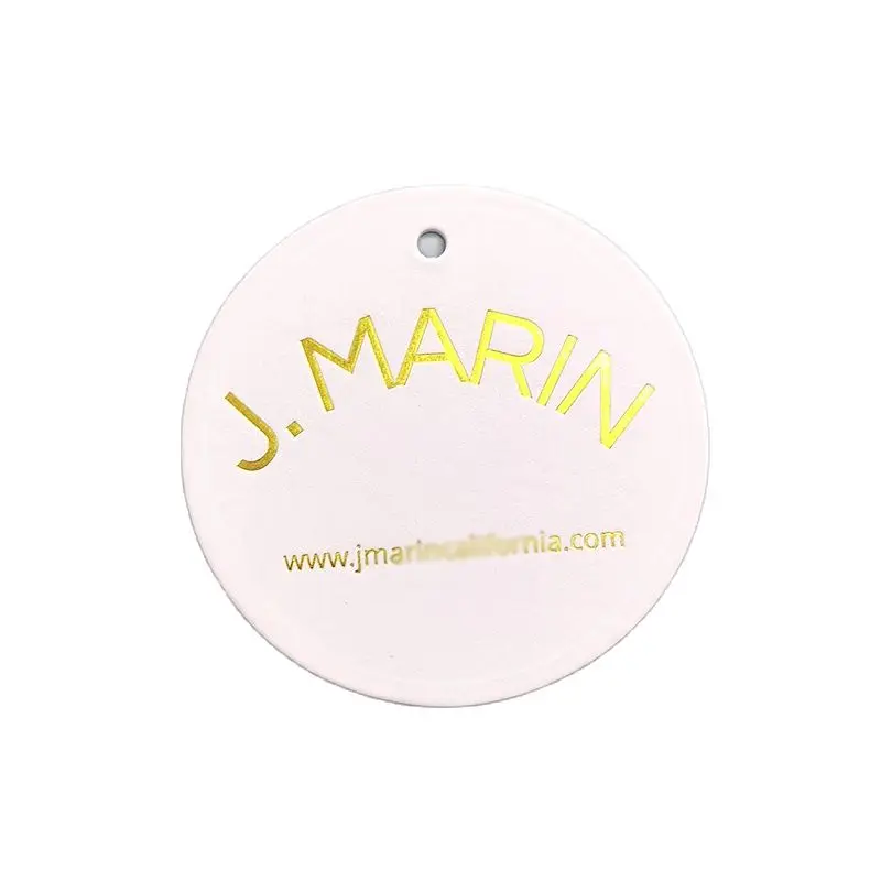 

Custom White Cardboad Swing Tag Full Printing Gold Silver Foil Hot Stamping logo Hang Tag for Clothing Garment Swing Ticket