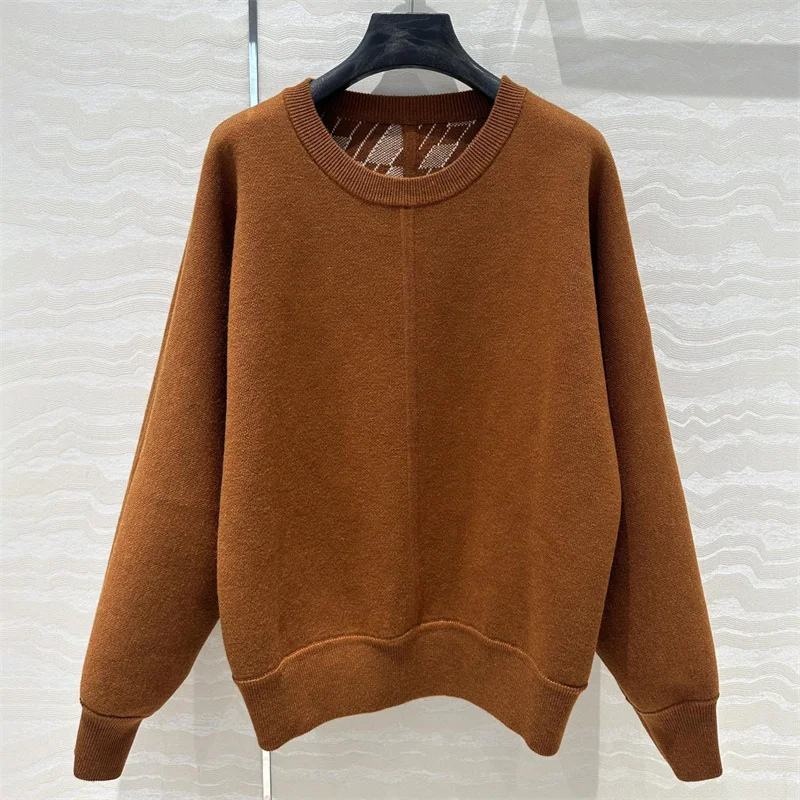 Women\'s sweater New elastic knitted round neck pullover for autumn 2024 cashmere blend that can be worn on both sides knitwear