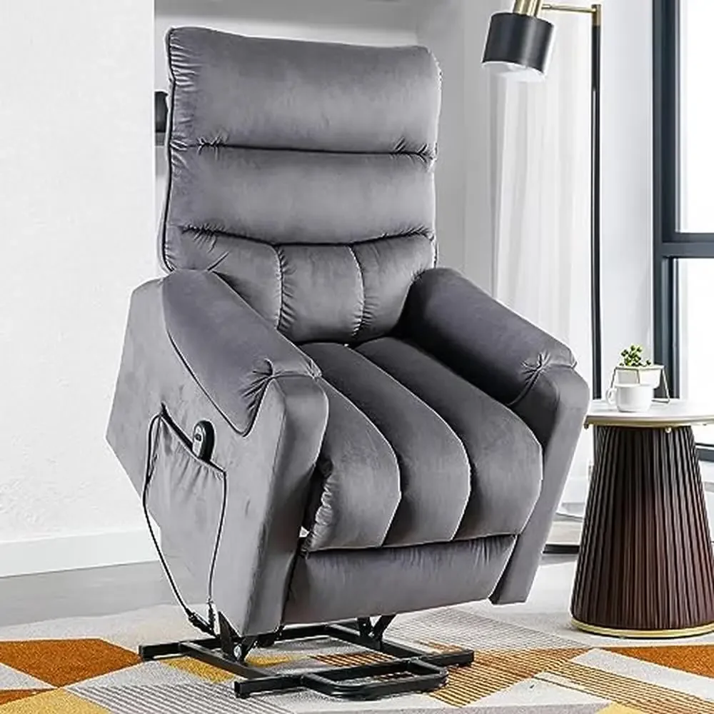 Fabric Power Lift Recliner Chair Elderly Seniors Sofa with Side Pocket Armrest Security Lift Reclining Chair Essential Storage