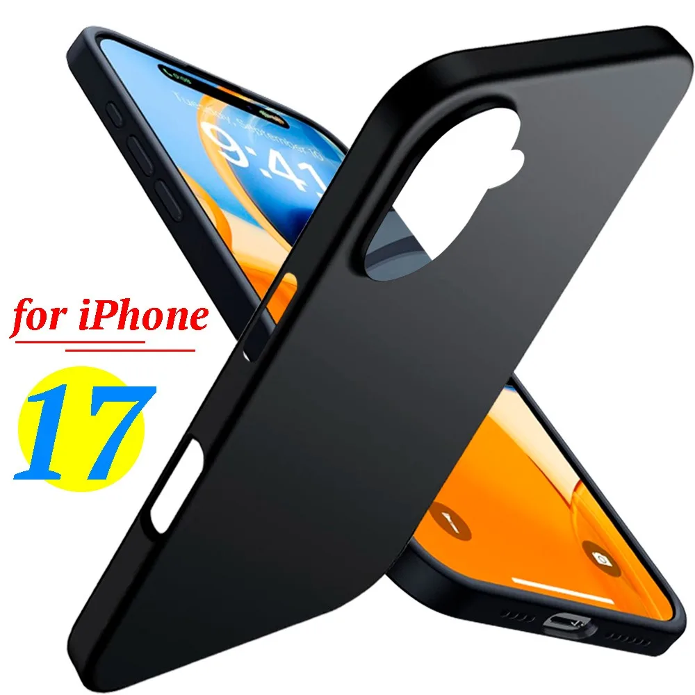 حافظة هاتف غير لامعة لهاتف آيفون 17 17 إير 17 برو مقاومة للصدمات واقية من البولي يوريثان الناعم غطاء خلفي أسود لهاتف آيفون 17 برو ماكس