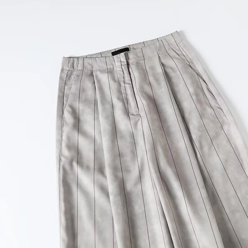 YENKYE Women Commuter Style Striped Leg Wide Pants Vintage High Waist Office Casual Trousers Spring Summer 2025 pantalones