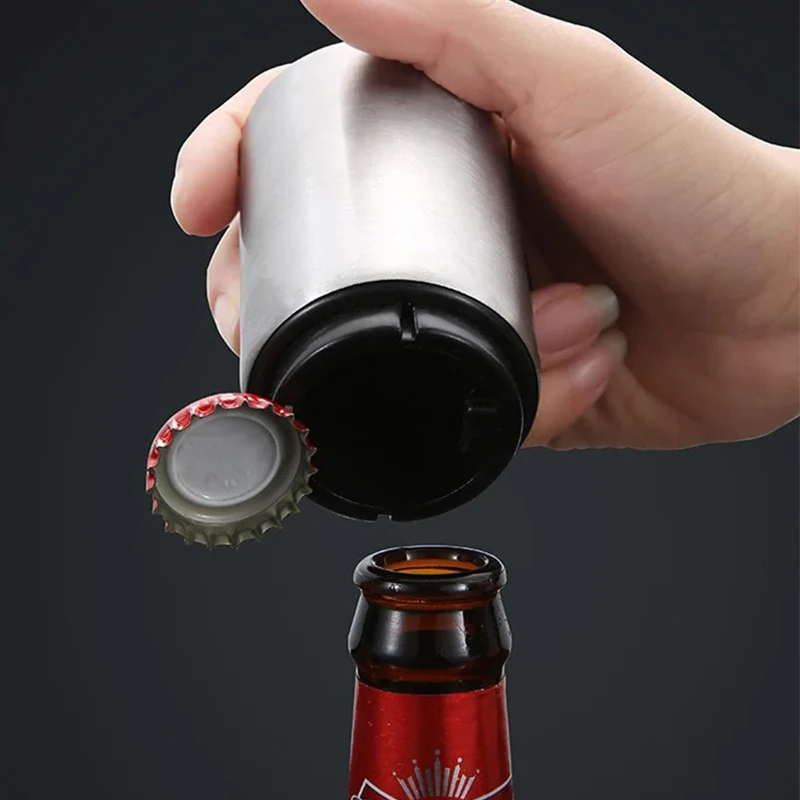 1Pc Creative Beer Bottle Opener Kitchen Magnetic Automatic Press Lid Opener Gadgets Portable Beer Cap Opener Kitchen Accessories