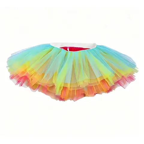 PESENAR Vintage Rainbow Gradient Tulle Tutu Skirt, Pride Parade Themed Stage Performance Mini Skirt