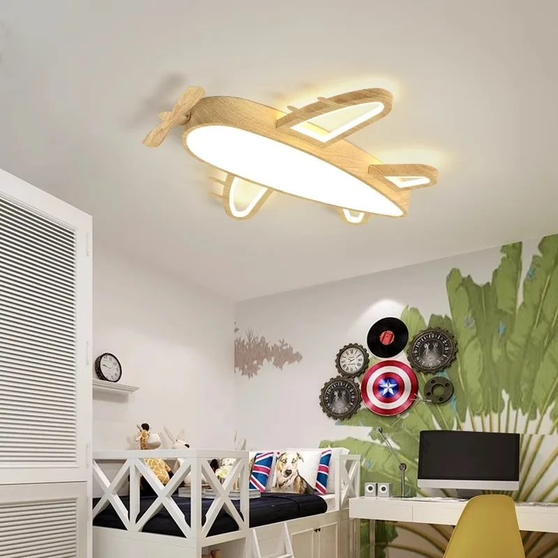

Airplane Lamp Children's Room Ceiling Lamps Solid Wood Textured Wrought Iron Light Nordic Boy And Girl Bedroom Ceiling Lights