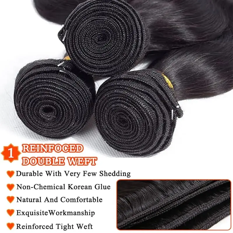 #1B Natural Black Hair 100% Untreated Brazilian Virgin Hair Extension Quick Knitted Human Hair Bundles Suitable for Women