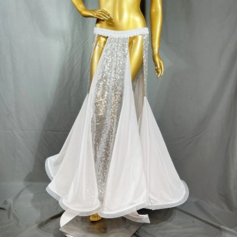 

Новый дизайн, блестящие аппликации с блестками, костюм для танца живота, юбки для женщин, длинная юбка для танца живота, вечерние юбки для выступлений на сцене