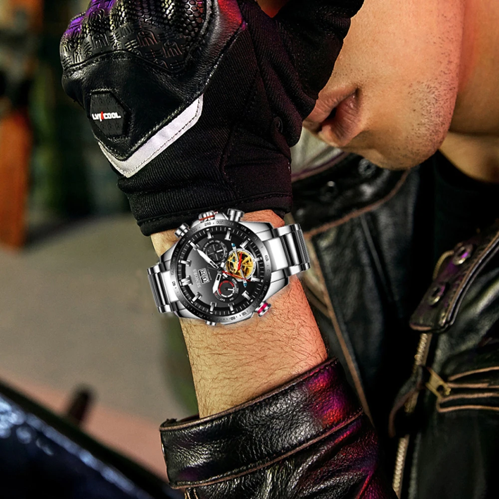 أفضل الرجال ووتش متعددة الوظائف ووتش الذكور ووتش الفاخرة توربيون الهاتفي 3Bar للماء الساعات الميكانيكية التلقائية #5