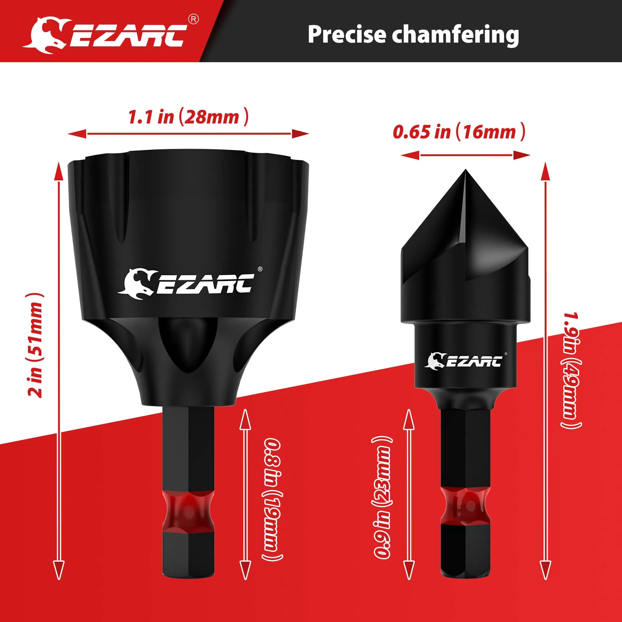 EZARC Deburring External Chamfer Tool, 2PCS Deburring Chamfer Tool, Internal Countersink Drill Bit, Remove Burr Fits for 3-19mm