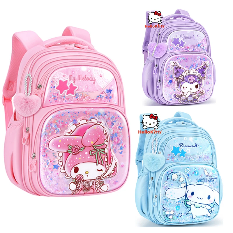 Miniso cinnamoroll kuromi melodia estudante dos desenhos animados mochila estudante primário bonito grau 1-4 mochila aluno saco de escola presente da menina