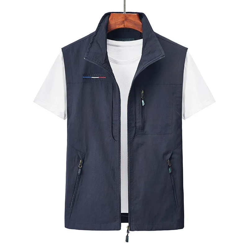 Vest Men Spring Autumn Multi-Pocket Cargo Vests Zip Cardigan Outdoor Casual Fishing Photography Quick-drying Waistcoat Big Size