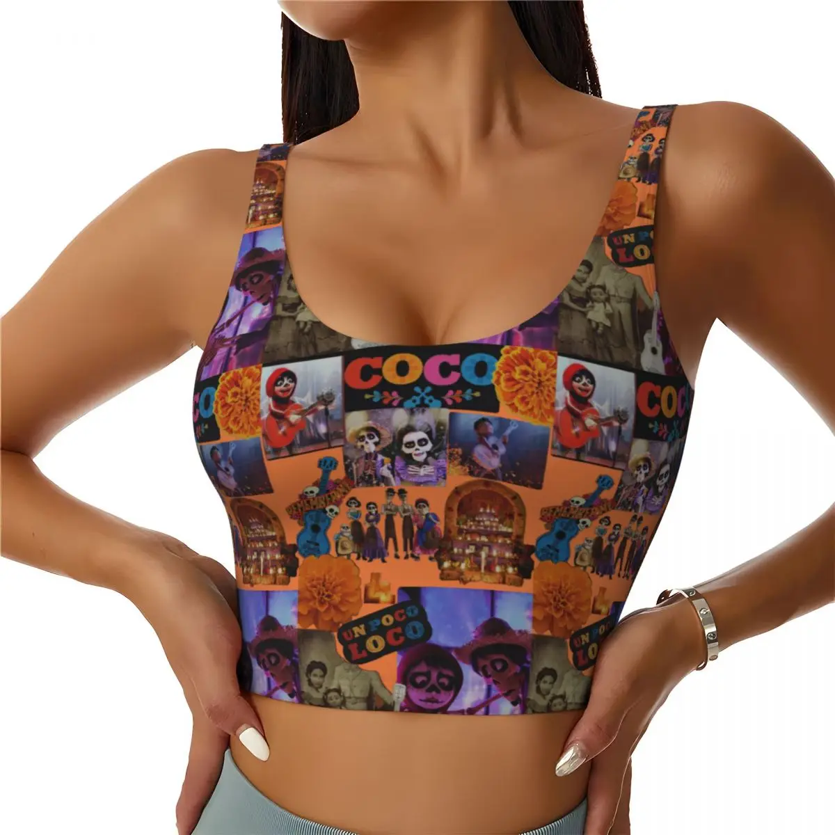 Custom Coco New Movie Print Cartoon Workout Crop Tank Tops for Women Seamless Running Yoga Sports Bras