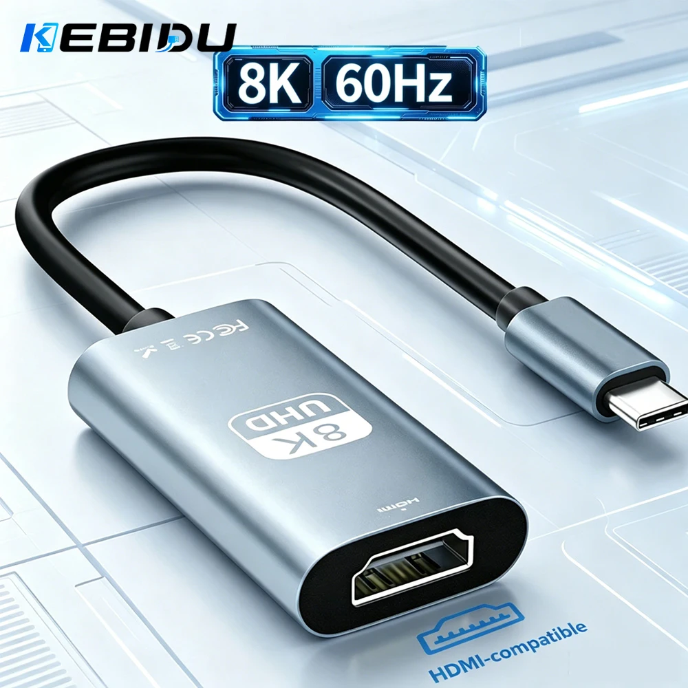 KEBIDU 8K 4K 60Hz 30Hz USB C to HDMI-Compatible Cable Type C