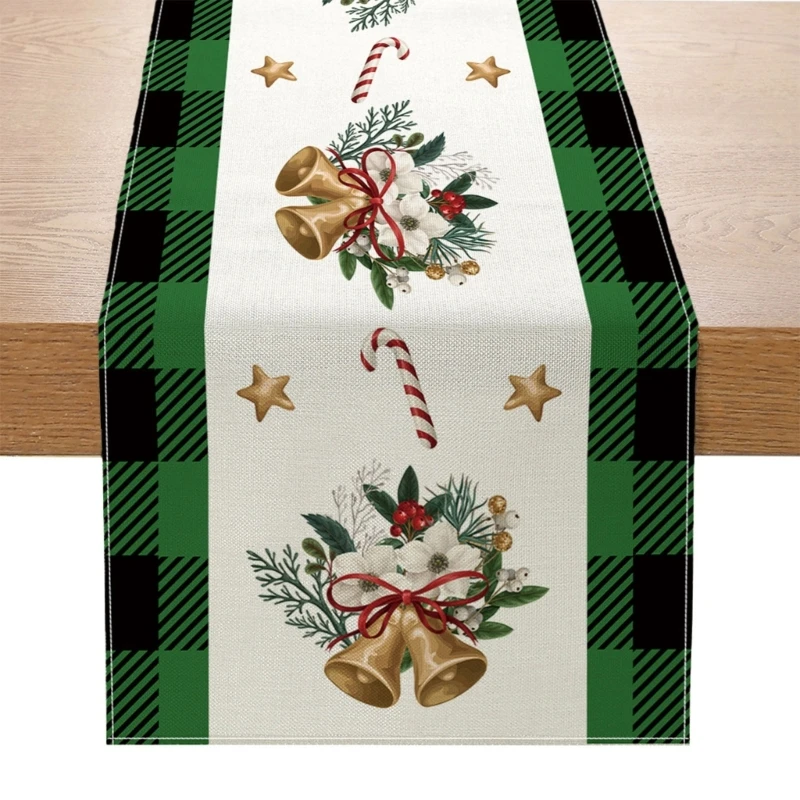 D0AD Table Runner Christmas Tablecloth Traditional Table Cover with Snowflakes Flowers Pattern Tablecloth XmasGifts