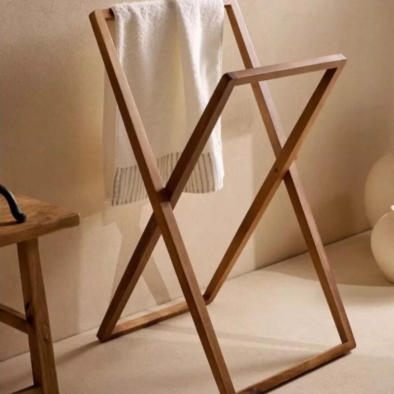 Nordic Wooden Towels Holder Simplicity Folding Bathroom Towel Rack Balcony Sturdy Durable Standing Towel Rack Home Furniture