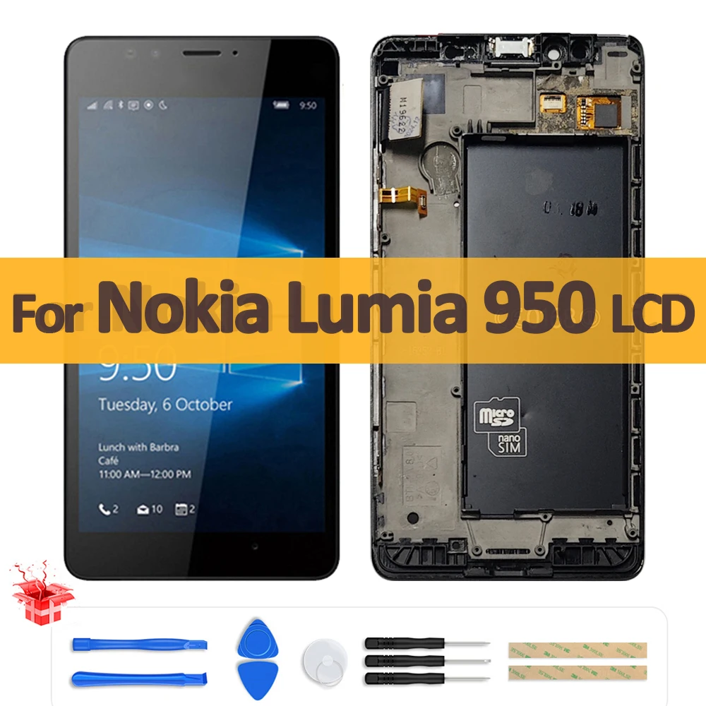 5.2 "amoled original para microsoft nokia lumia 950 RM-1118 RM-1104 rm1106 display lcd tela de toque digitador assembléia com quadro