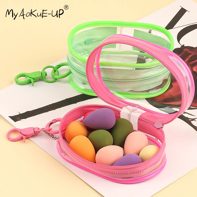 Multi-functional Portable Clear Cosmetics Storage Bag Space Saving Organizer Earphones Chargers Powder Puff Mini Keychain Loop