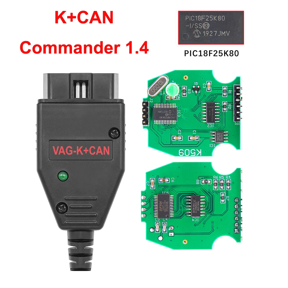 

VAG K CAN Commander 1.4 FTDI PIC18F25K80 K+CAN OBD 2 OBD2 Автомобильные диагностические инструменты Интерфейс COM K-line Кабель для VW/AUDI