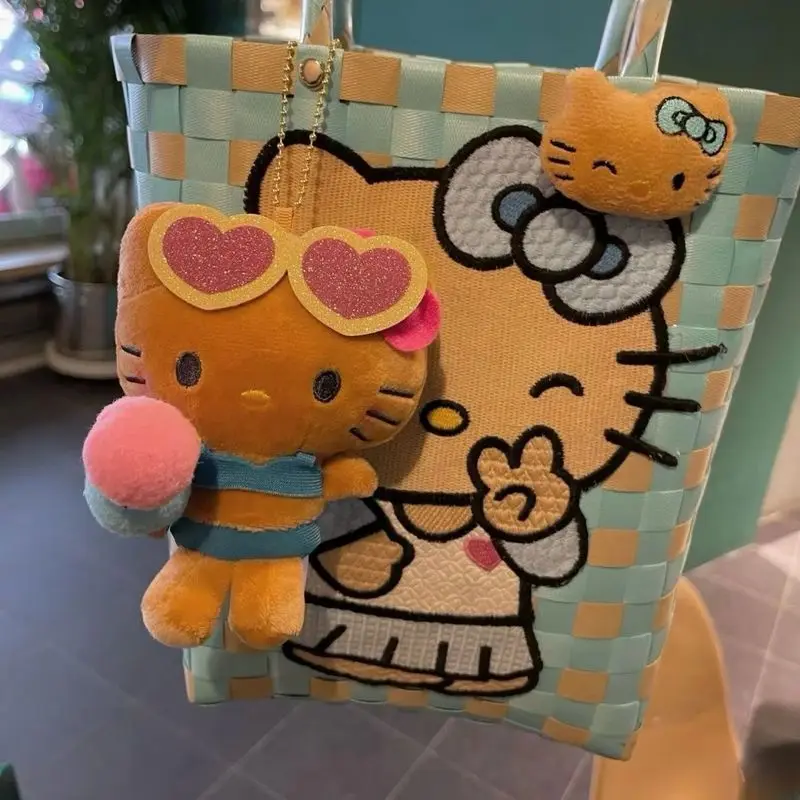 

Women's bag packaging ornament pendant doll black leather kitty pendant cute doll schoolbag keychain kt cat bag hanging ornament