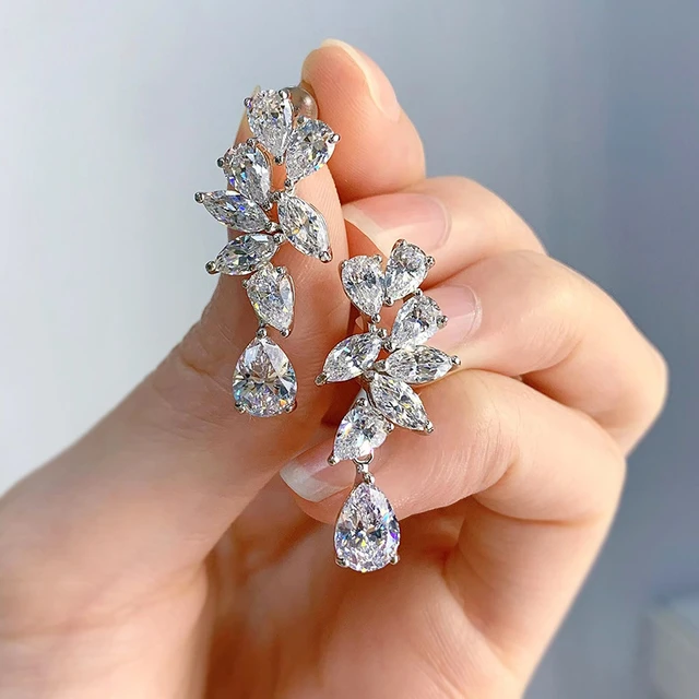 Fine Moissanite Diamond Dangle Earring 100 Real 925 sterling silver Wedding Drop Earrings for Women Promise Engagement Jewelry AliExpress