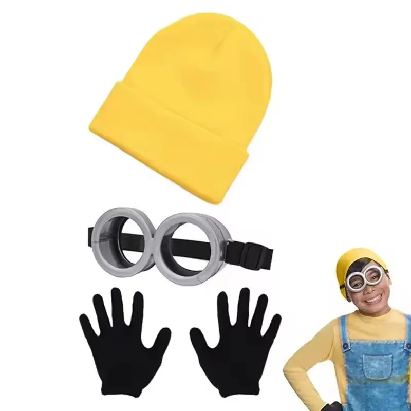 Funny Decorative Props Thief Dad CosPlay Little Yellow Man Glasses And Hat Costume Set 3D Circular Glass Minion Cosplay