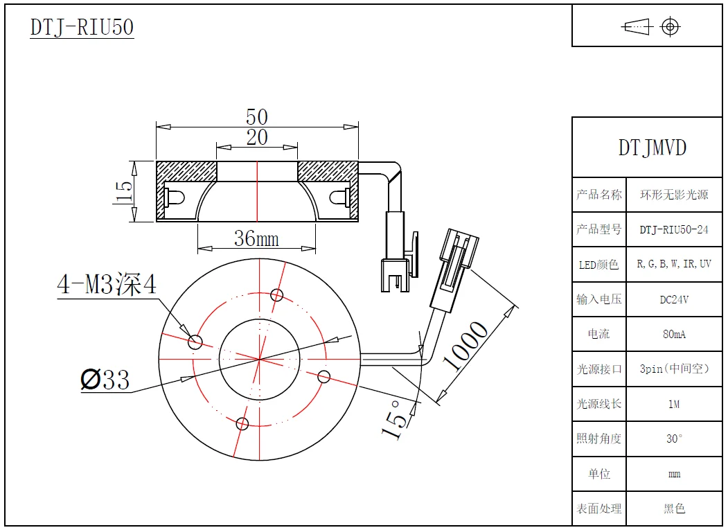 Riu50ir8 Industriële Camera Ccd Microscoop Detectie Positionering Herkenning Machine Vision Led Ring Schaduw Lichtbron