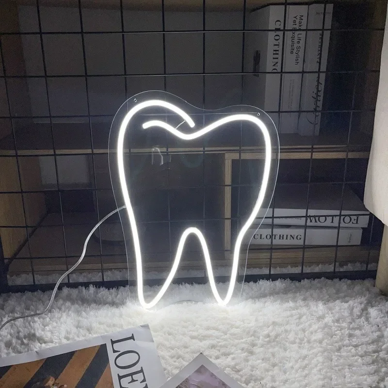 Tooth Neon Sign, White Tooth LED Signs, Medicine LED Light,Dentist Night Light Up Board, Dental Clinic Sign, Dental Office Decor