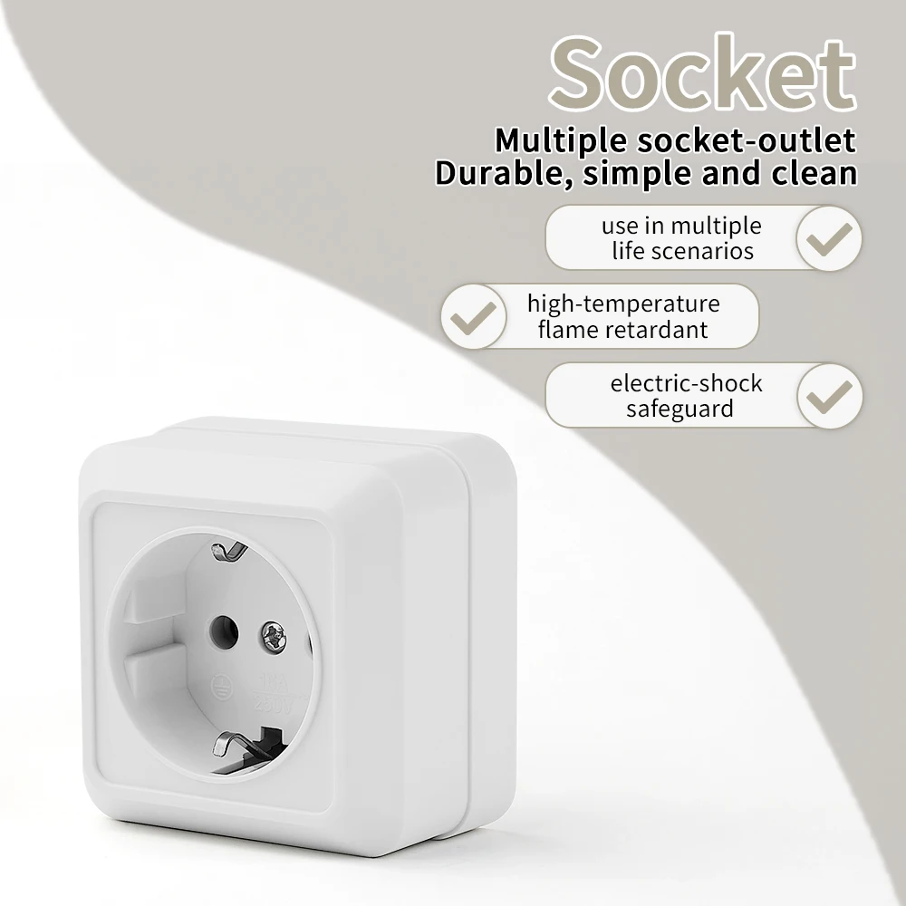 White Plugs Socket Paint Plastic Wall Mounted Classic Electrical Outlets Flame Retardant With Ground Power Sockets EU Standard view 2